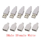 10Pcs USB 2.0 Type A Male Plug/Female Socket 4 Pin Soldering Connector USB Port Charging Data Cable Repair DIY Assembly Adapter
