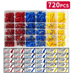 280/480/720/1200/1500pcs Quick Connect Terminal Kit - Cold Pressed Fork/Ring/Spade Lugs for Low Voltage DC Wiring Systems