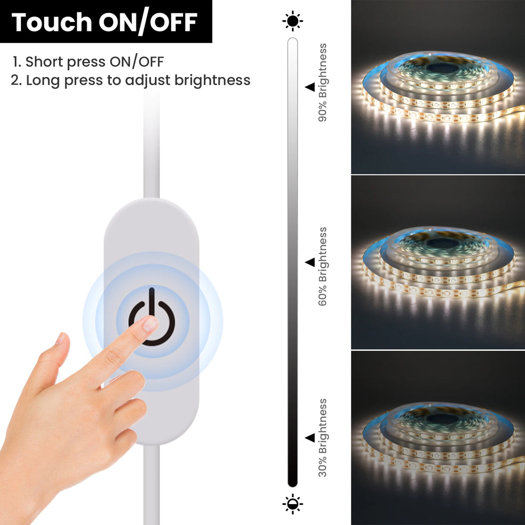 5V LED Strip Light USB Dimmer/Switch White Warm Blue Waterproof Adhesive Tape 2835 60LEDs Cabinet Room Night Lighting 1M 3M 5M