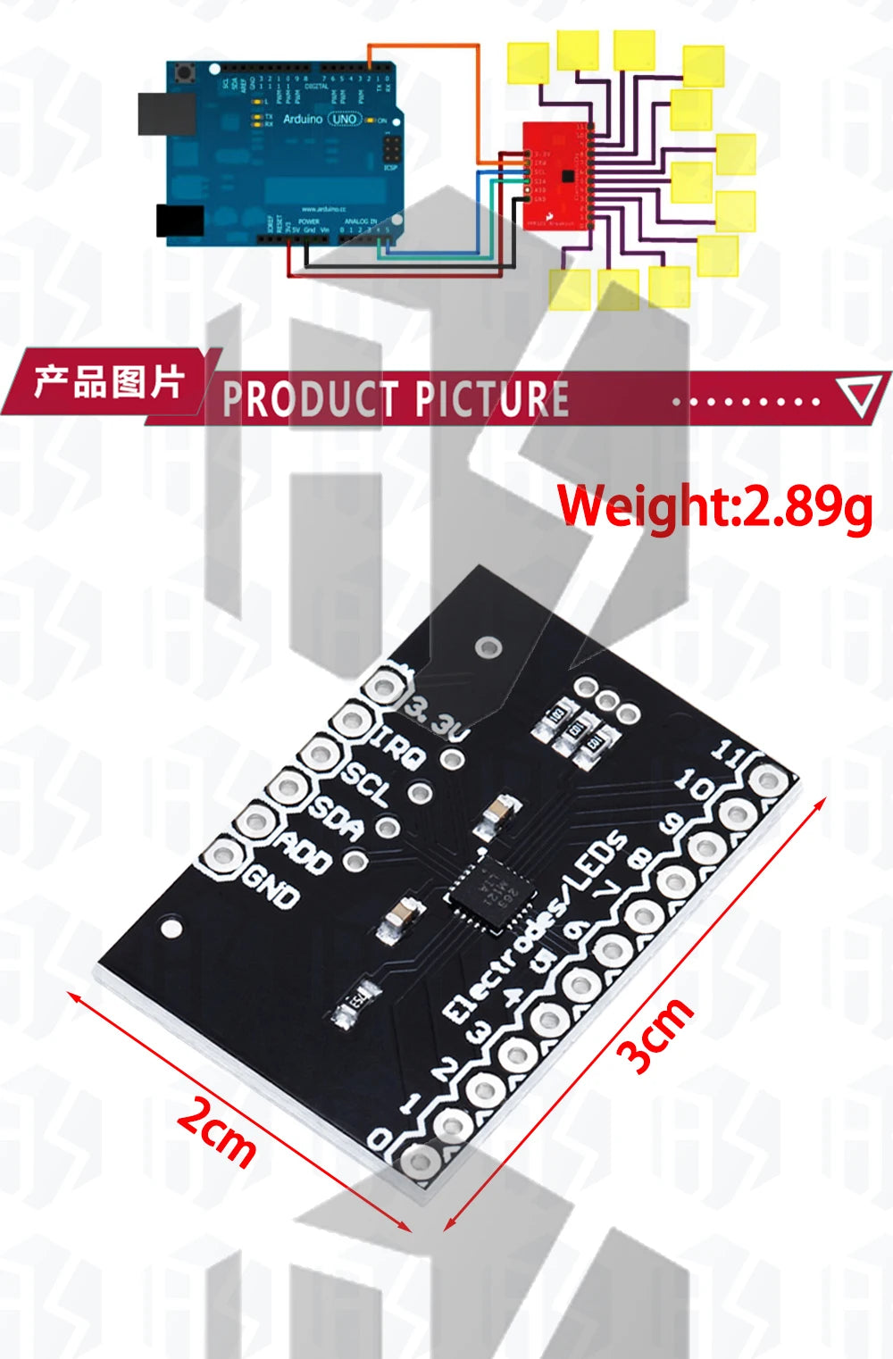 MPR121 Breakout V12 Capacitive Touch Sensor Controller Module - I2C Keyboard Development Board  for Arduino