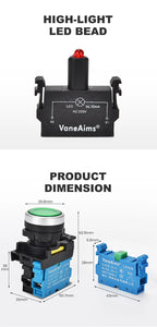 22mm LA36M Momentary Push Button Switch with LED Light 12v 24v 220v Latching Illuminated Push Button Switches On Off VaneAims