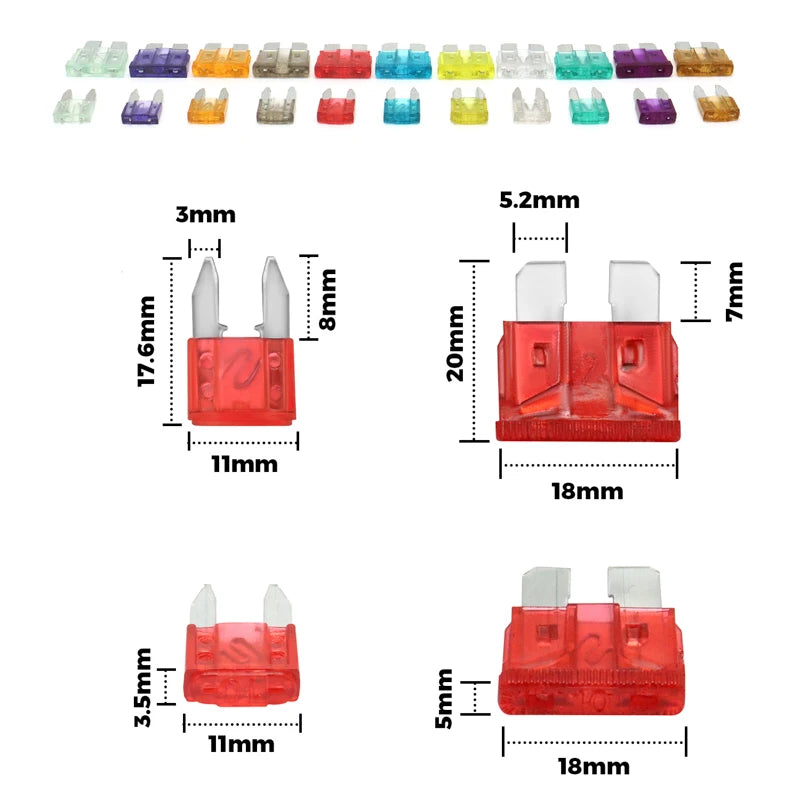 100/50pcs Car Truck Micro Blade Fuses 2A 3A 5A 7.5A 10A 15A 20A 25A 30A 35A AMP Plastic Box Assortment with Clip