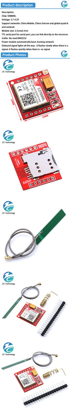 SIM800L GPRS GSM Module Core Quad-band TTL Serial Port IPX Interface PCB Antenna Micro SIM Card for Arduino Smart Phone