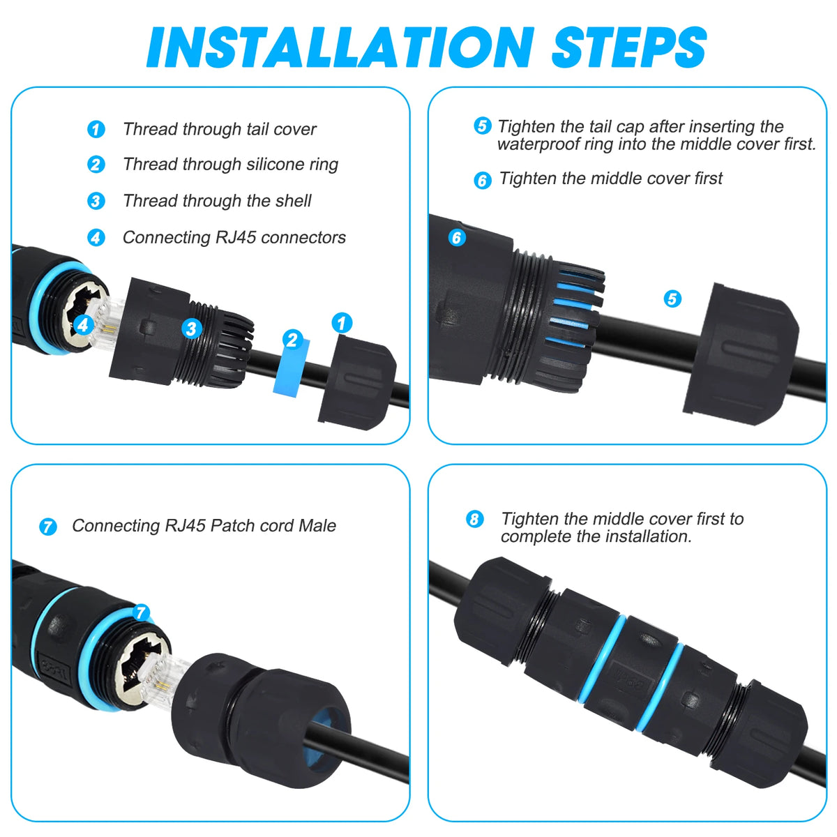 M20 RJ45 Zinc Alloy Connector Ethernet Network Straight-through Waterproof IP68 Header Panel Outdoor Broadband Network Cable