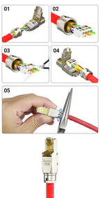 AMPCOM Tool-less RJ45 Connector, CAT8/7A/7/6A/6 Tool Free Reusable Termination Plugs Shielded Ethernet Field Modular PLug