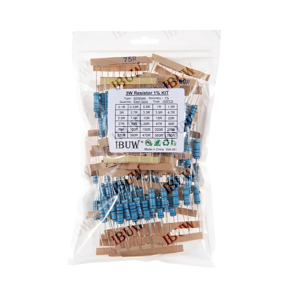 1/4W 1/2W 1W 2W 3W Resistance Set 1% Metal Film Resistor Assortment Kit 1K~820K 0.1R~750R 10K 6.8R 7.5R 47R 41R