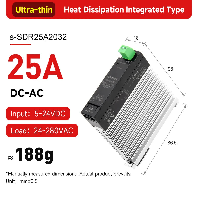 ENMG 18mm Ultra-Thin Solid State Relay Single-Phase 5-24VDC DC Control AC with Integrated Heat Sink for Electronics