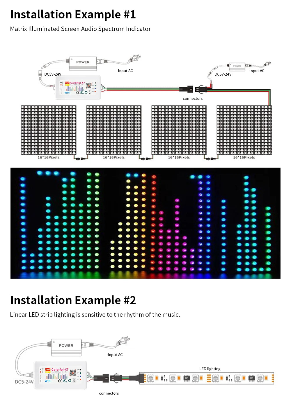 WS2812B WS2815 RGBIC LED Strip Controller Colorful-X7 Bluetooth/WIFI/Zigbee Smart Music Rhythm Sync Pixels Lighting DC5-24V