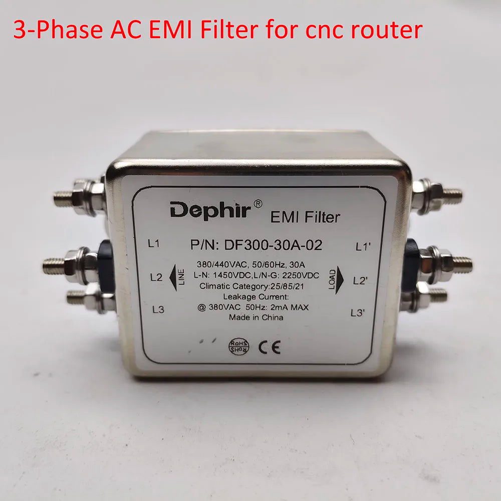 Professional 3 Phase EMI Power Filter 30A 380VAC for laser Engraving Machine cnc router, P/N: DF300-30A-02