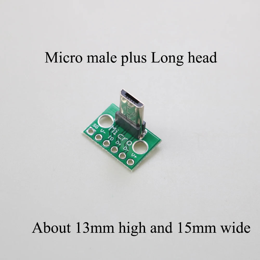 1PCS Data Charging Cable Jack Test Board with Pin Header 90 Degree Micro Mini USB Type C 2Pin USB 3.0 2.0 Female Male Connector