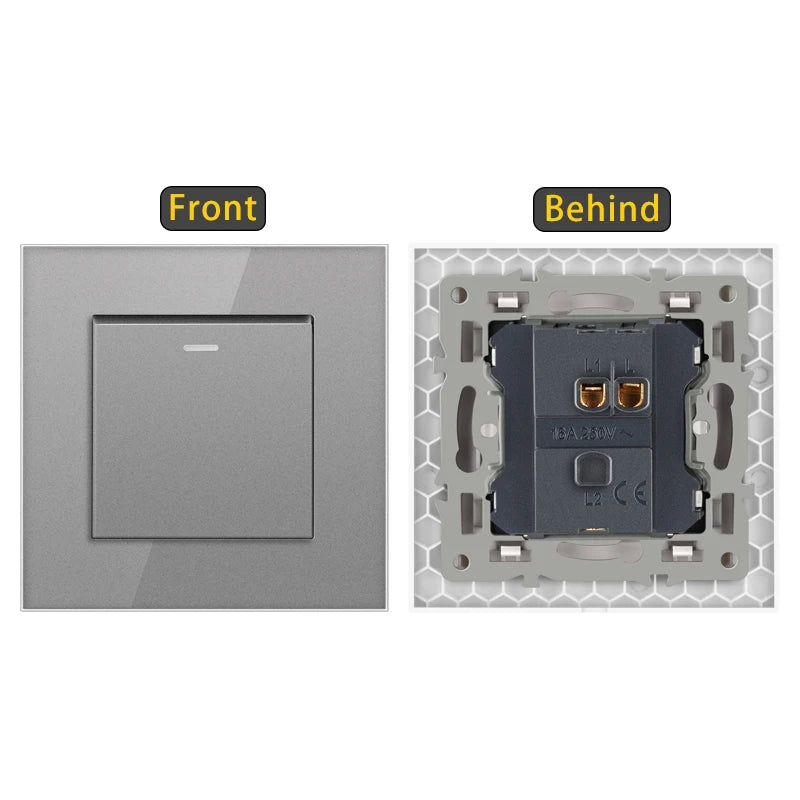 JHJCH - 1 Gang 1/2 Way Stair Switch, Tempered Glass Panel, Rocker Light Switch, On / Off Switch, Toggle Wall Switch