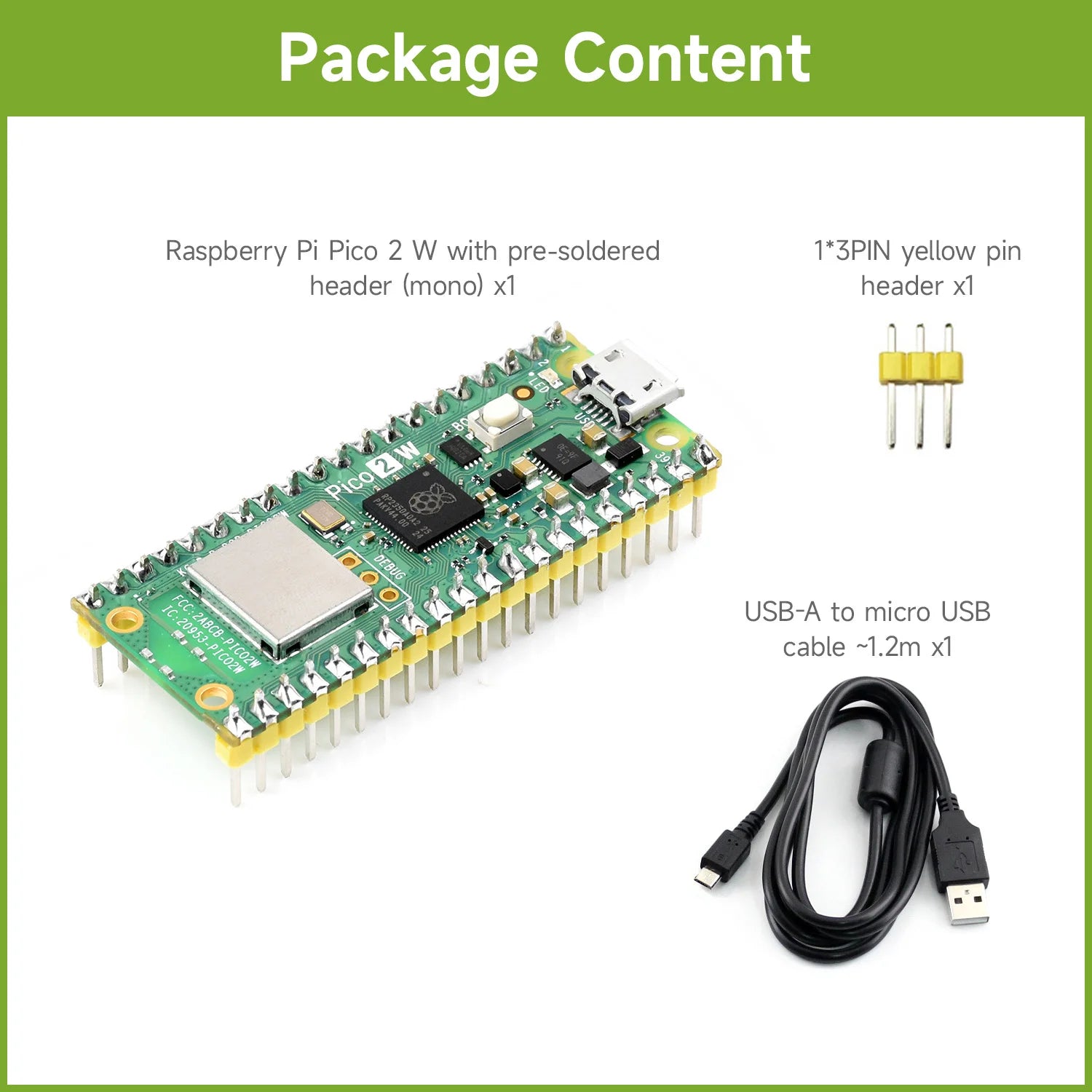 Raspberry Pi Pico 2 W Microcontroller Board, Based on Official RP2350 Chip, 2.4GHz 802.11n WIFI and Bluetooth 5.2