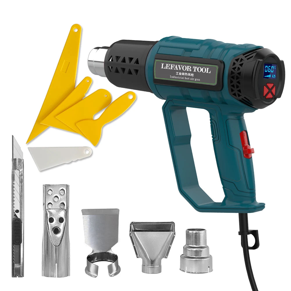 LEFAVOR 2000W Electric Hot Air Gun 220V Industrial Dual Wind Speed Temperature Controlled Building Hair Dryer Heat Gun Nozzle