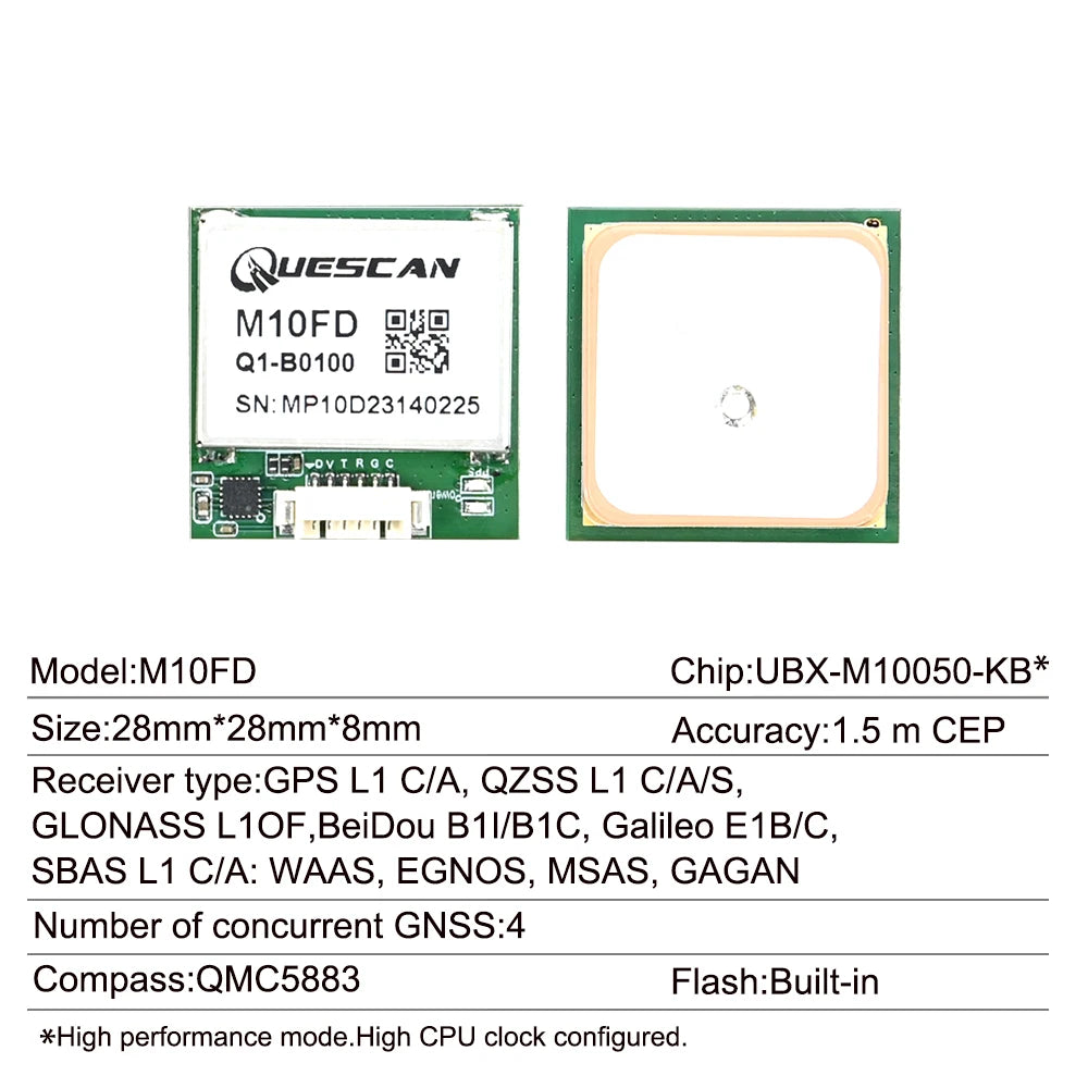 QUESCAN Ublox M10 M9 10Hz GPS Module GNSS Galileo BeiDou GLONASS QZSS SBAS ESP32 Arduino STM32 NMEA GPS Receiver ublox10 ublox9