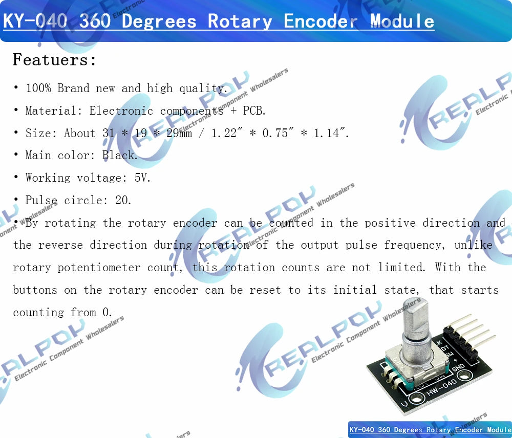 360 Degrees Rotary Encoder Module For Arduino Brick Sensor Switch Development Board KY-040 With Pins