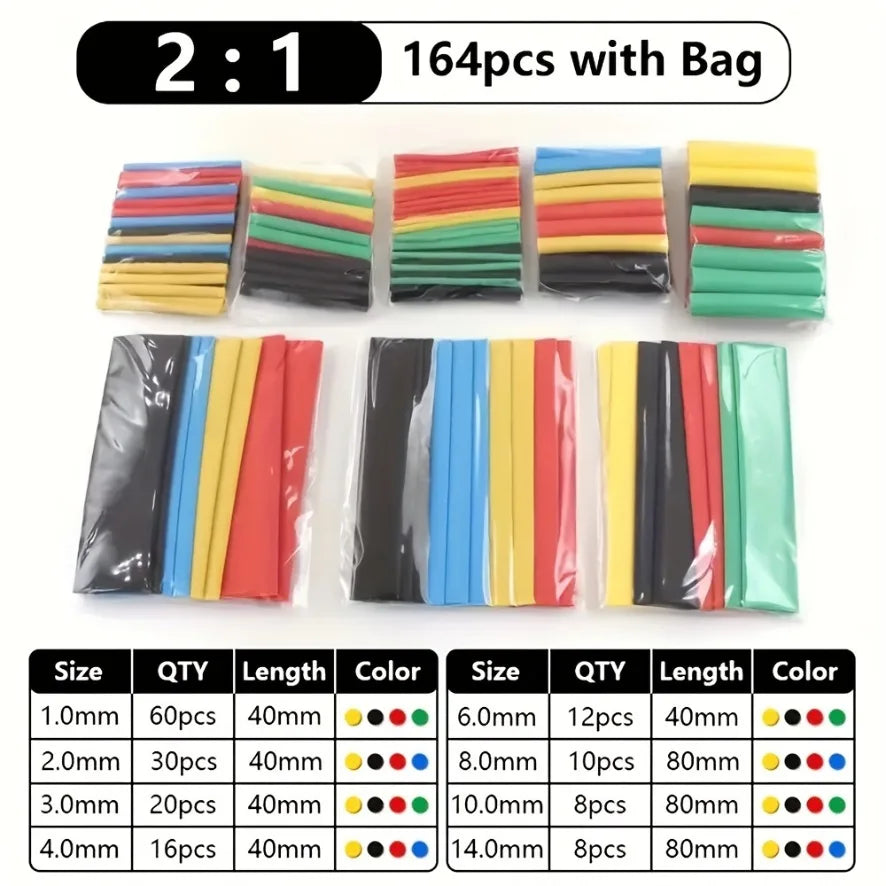 127-750pcs Multi size heat shrink tubing kit - universal, 2:1 shrink, high temperature resistant, insulated tubing with box