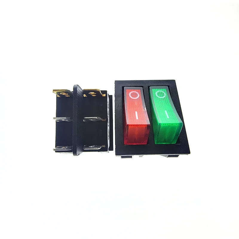 2Pcs KCD2 Double Boat Rocker Switch 6 Pin On-Off Position with Green Red Lights 20A 125VAC/16A 250V - Black No Light Option