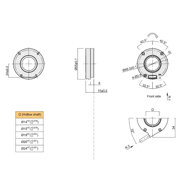2026  IP50 SSI Rotary Encoder 23 Bit Absolute with 14/15/19/20mm Hollow Shaft 20 Bit Optical with 14mm Shaft