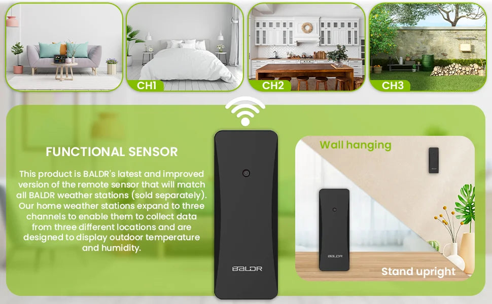 BALDR Wireless Weather Station Outdoor Remote Sensor - Shelf Standing or Wall Hanging Sensor for BALDR Weather Station