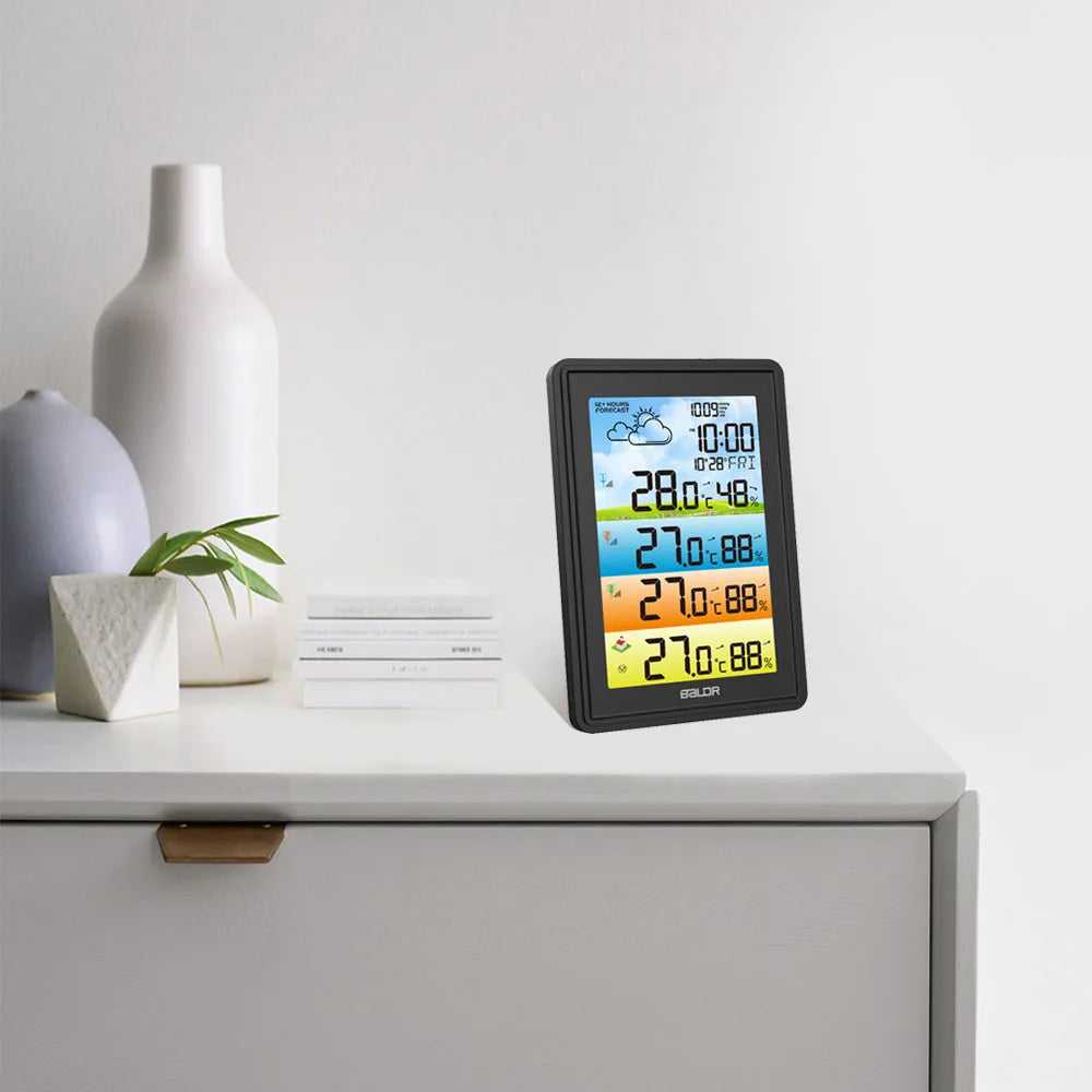 BALDR Wireless Large Screen Weather Station Digital Hygrometer Thermometer DCF Alarm Clock Calendar Barometer 3 Forecast Sensor