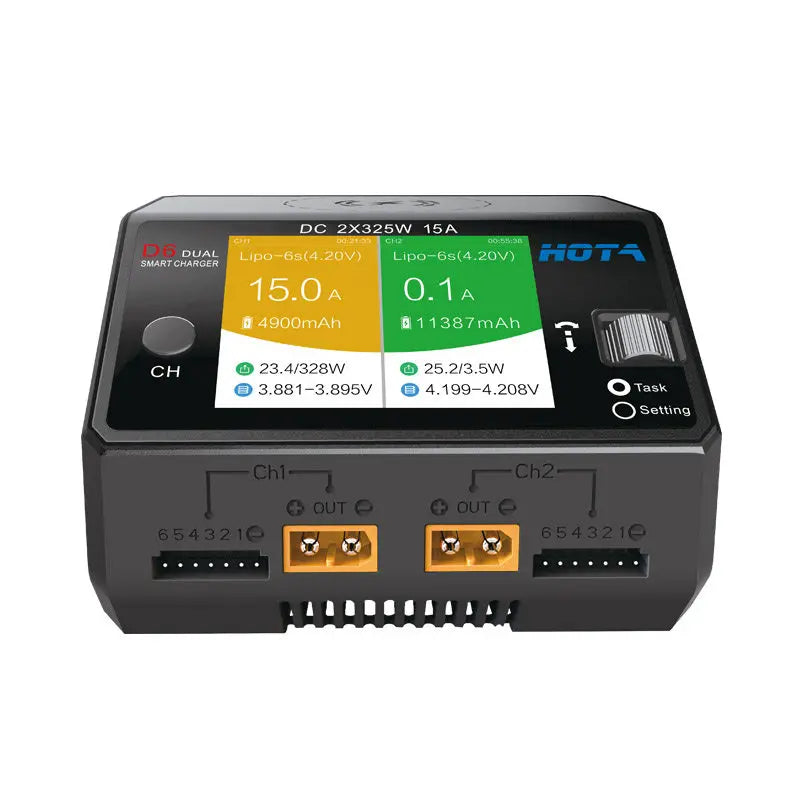 HOTA D6 Dual Channel Smart Balance Charger DC 650W 15A For 1-6S LiPo RC Aircraft Lithium Battery