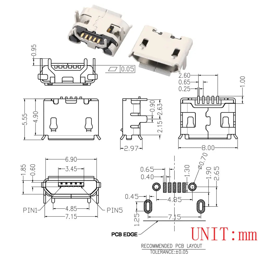 10PCS Micro USB 2P 5P Jack Charging Port Plug Dock Charger DIP SMD For Phone Tabletels Speakers Etc Port Socket Power Connector