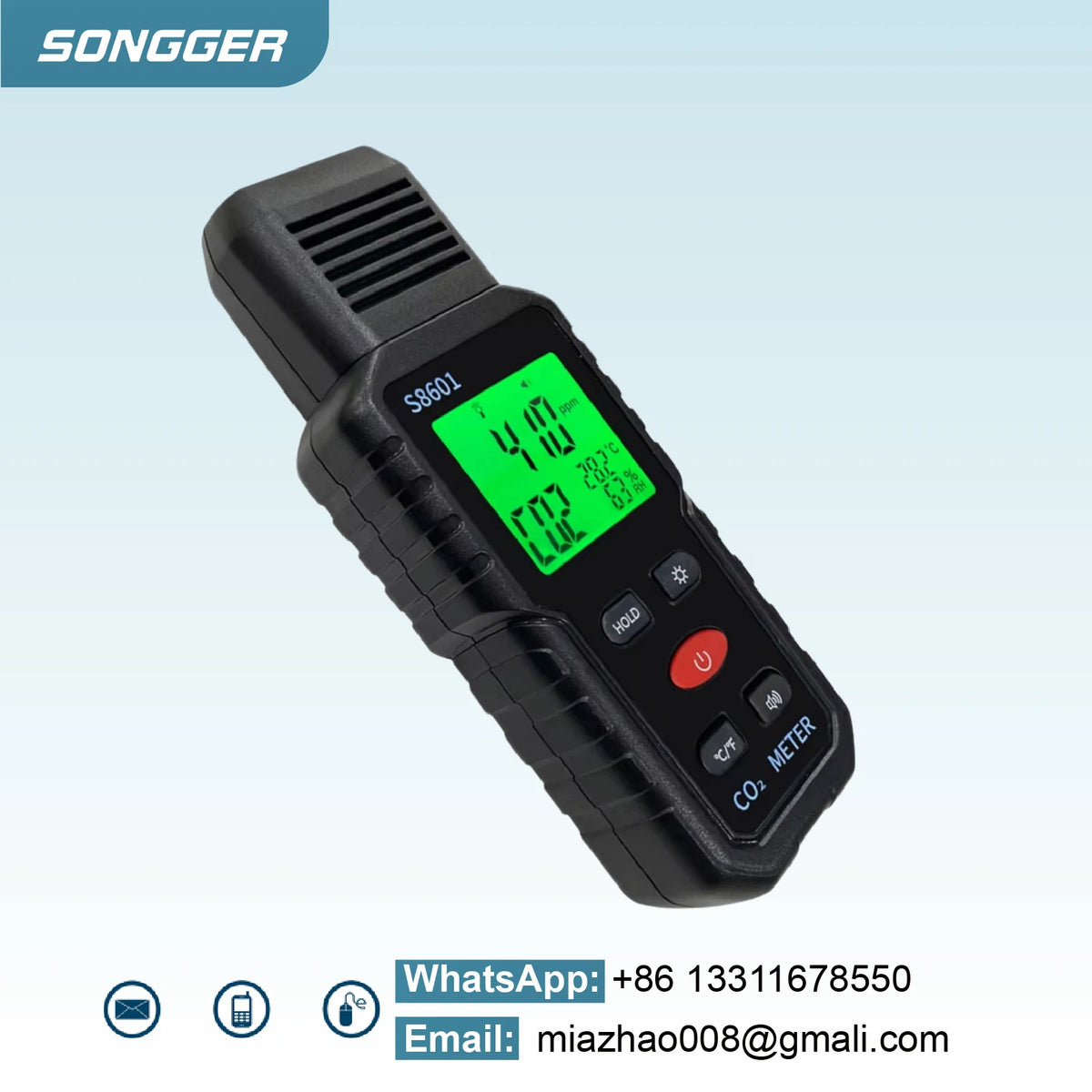 Indoor CO2 Meter Carbon Dioxide Sensor & Alarm NDIR Air Quality Monitor with Temp Humidity LCD Portable High Precision Detector