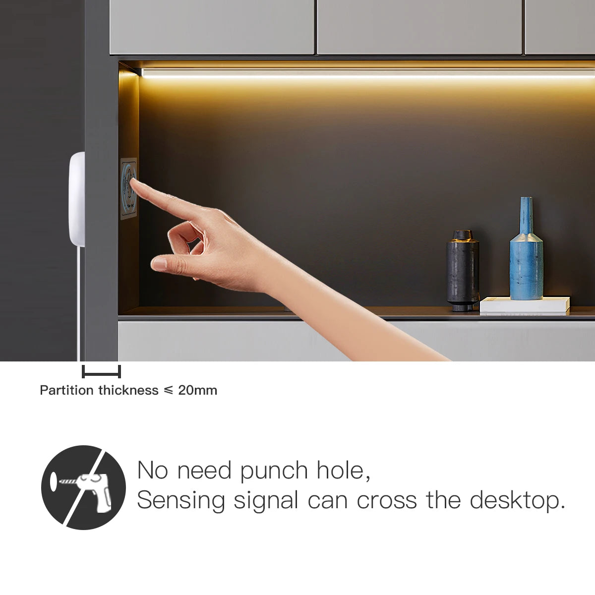 DC12V-24V Penetrable 25mm Wooden Panel Glass LED Light Touch Switch 60W Hidden Dimmer Sensor Switch For Closet Cabinet Lighting