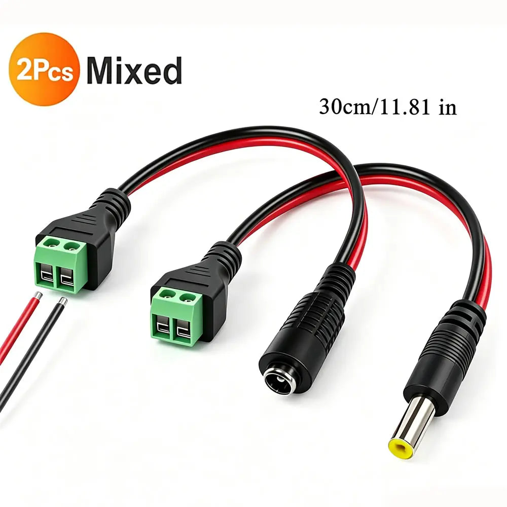 DC 5.5mmx2.1mm Screw Terminal Block Adapter Power Extension Cable DC to 2Pin Solderless Connector Replacement Repair Supply Cord