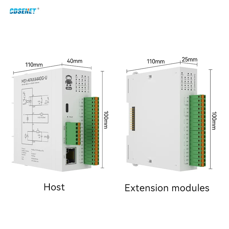 Distributed Remote IO Module RJ45 RS485 AI/DI/DO Modbus TCP RTU CDSENT M31-U Series Switch Analog Input/Ouput Rail Installation