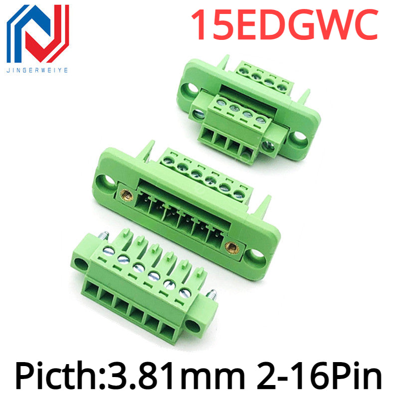 2sets 15EDGWC 3.81mm 5.08mm Terminal Block Through-wall Welding-free Plug-in Type 2P/3P-16P 15EDG 3.81mm with Flange Fixed Panel