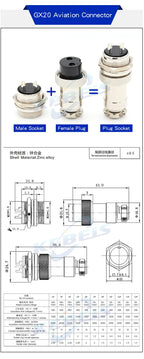 2Set GX12 GX16 GX20 2/3/4/5/6/7/8/9/10 Pin Male Female Butting Wire Cable Circular Aviation Socket Plug Panel Connector