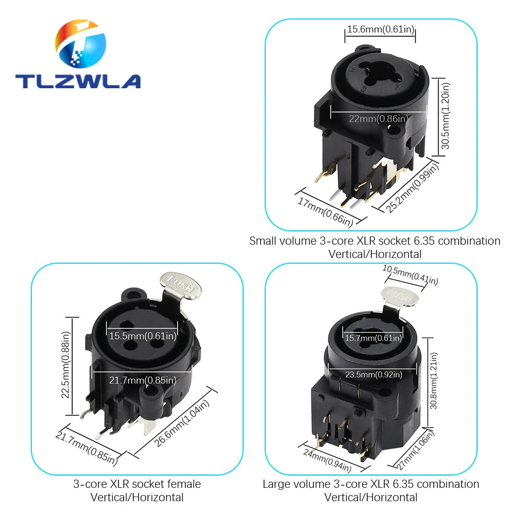 1PCS 3pin XLR Female Socket Connector Panel Mount Mixer Microphone Audio Speakers Plug Adapter