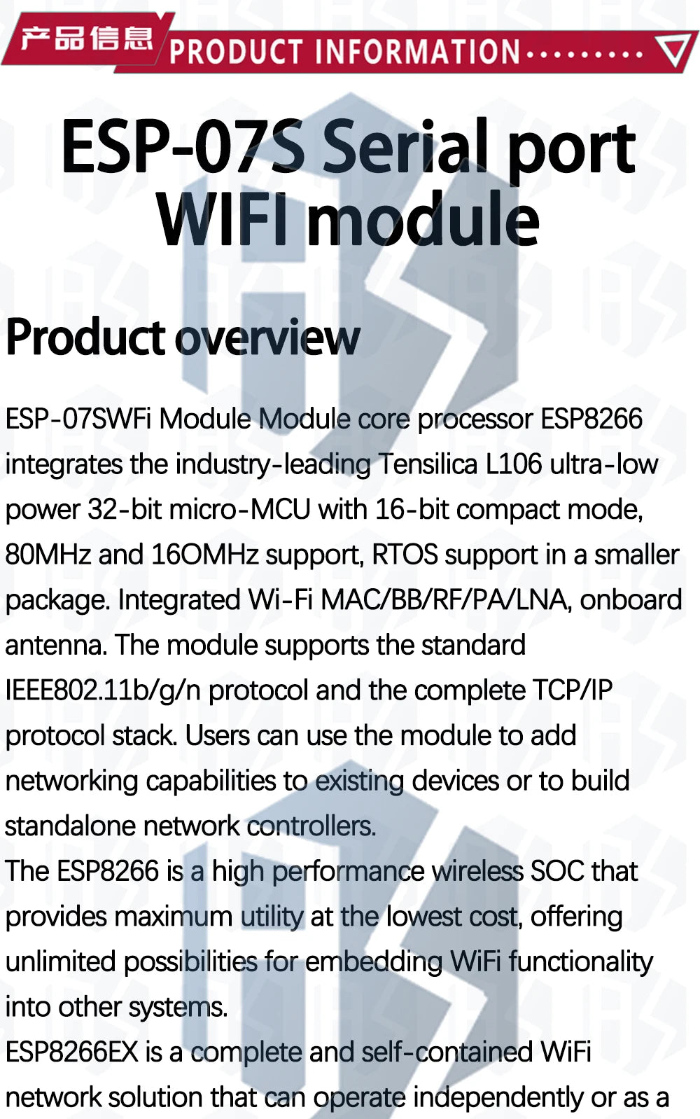 ESP8266 WiFi Wireless Transceiver Module ESP-01/ESP-01S/ESP-07/ESP-07S/ESP-12/ESP-12E/ESP-12F for Arduino DIY Projects