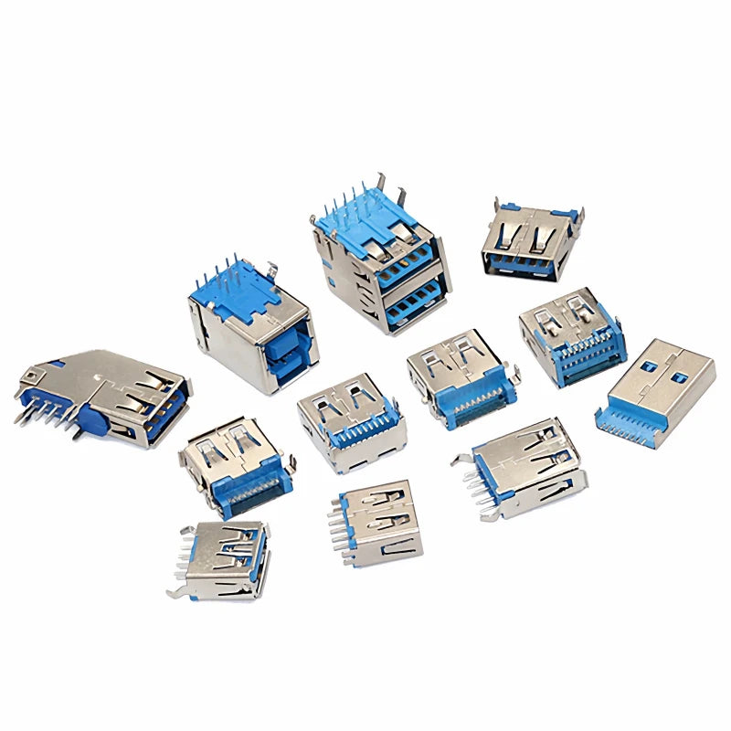 5PCS  USB Connector 3.0 A-type Female Socket AF Type 90 Degree Side Plug 180 Degree USB 3.0 B-port Printer Data