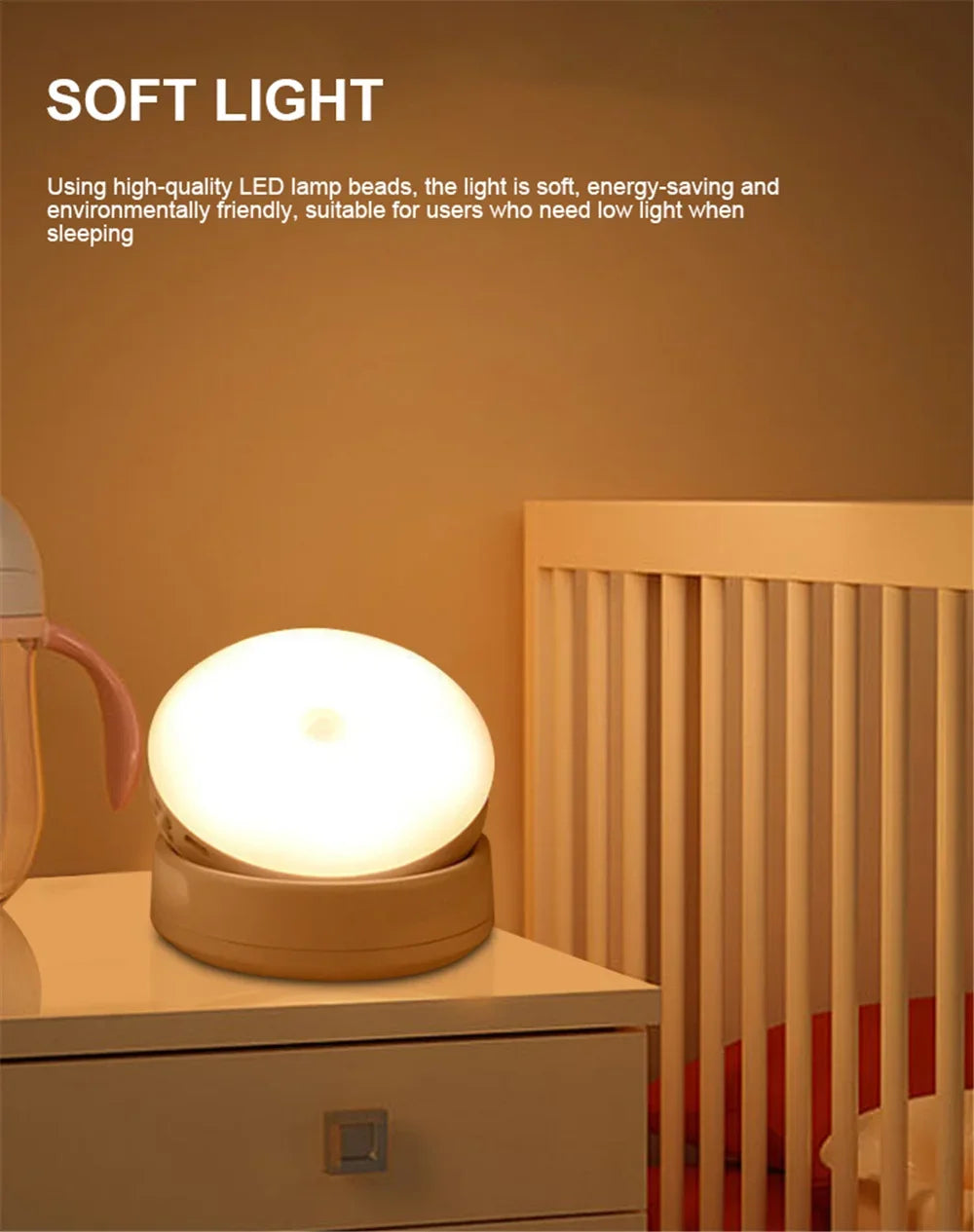 Night Light USB Motion Sensor Charging Round Energy-saving LED Lamp Bedroom Light Corridor Home Bathroom Wall Lights Night Light