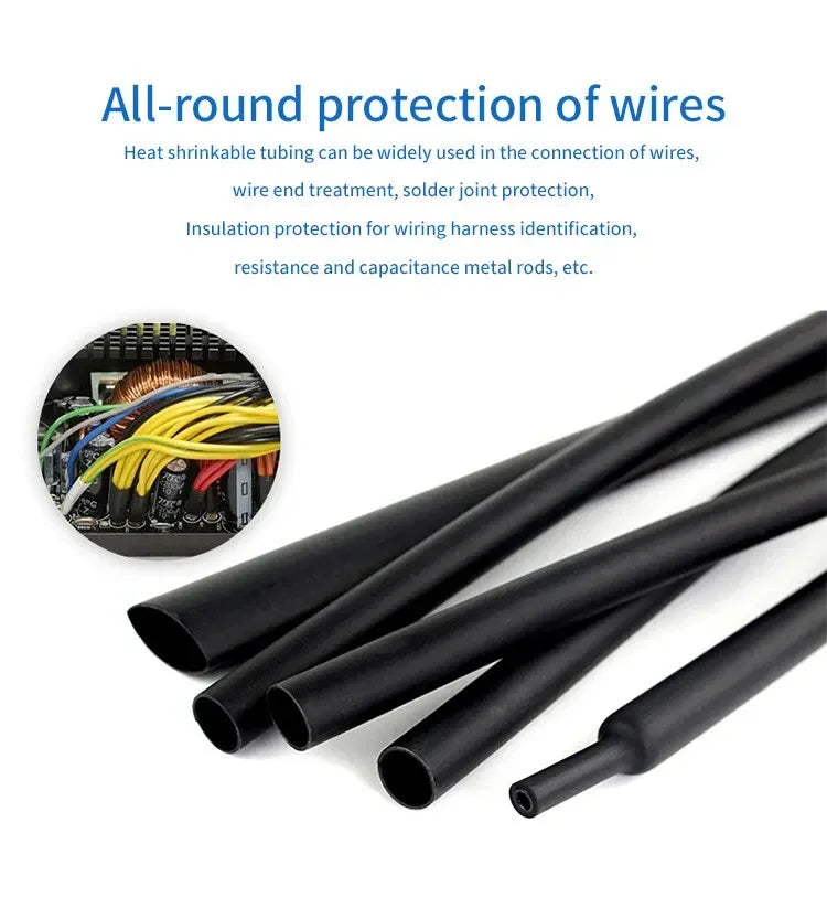1M/5M 4:1 Black Heat Shrink Tube With Glue Thermoretractile Heat Shrinkable Tubing Dual Wall 4 6 8 12 16 18 20 24 32 36 40 52 72