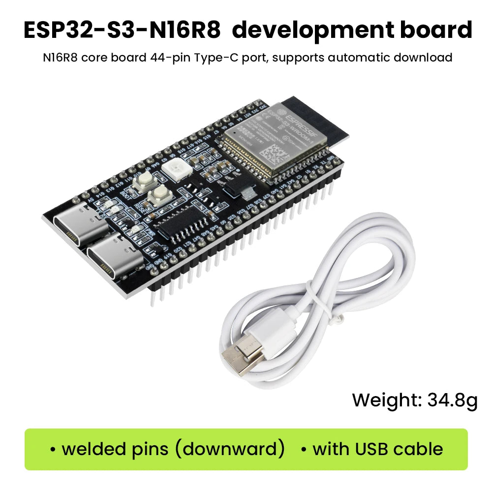 ESP32-S3-DevKitC-1 N16R8 Development Board Two Type C Integrated Wi-Fi&Bluetooth 44Pin Compatible Arduino IDE ESP-IDF Optional