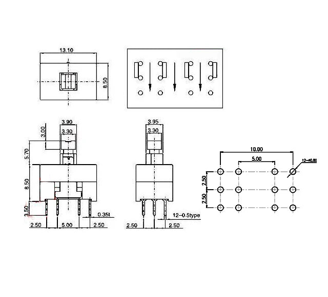 10PCS 13MM X 8.5MM Self-Locking Mini Plastic Switch Latching Switch Small Button Switch 12Pin DIP Switch