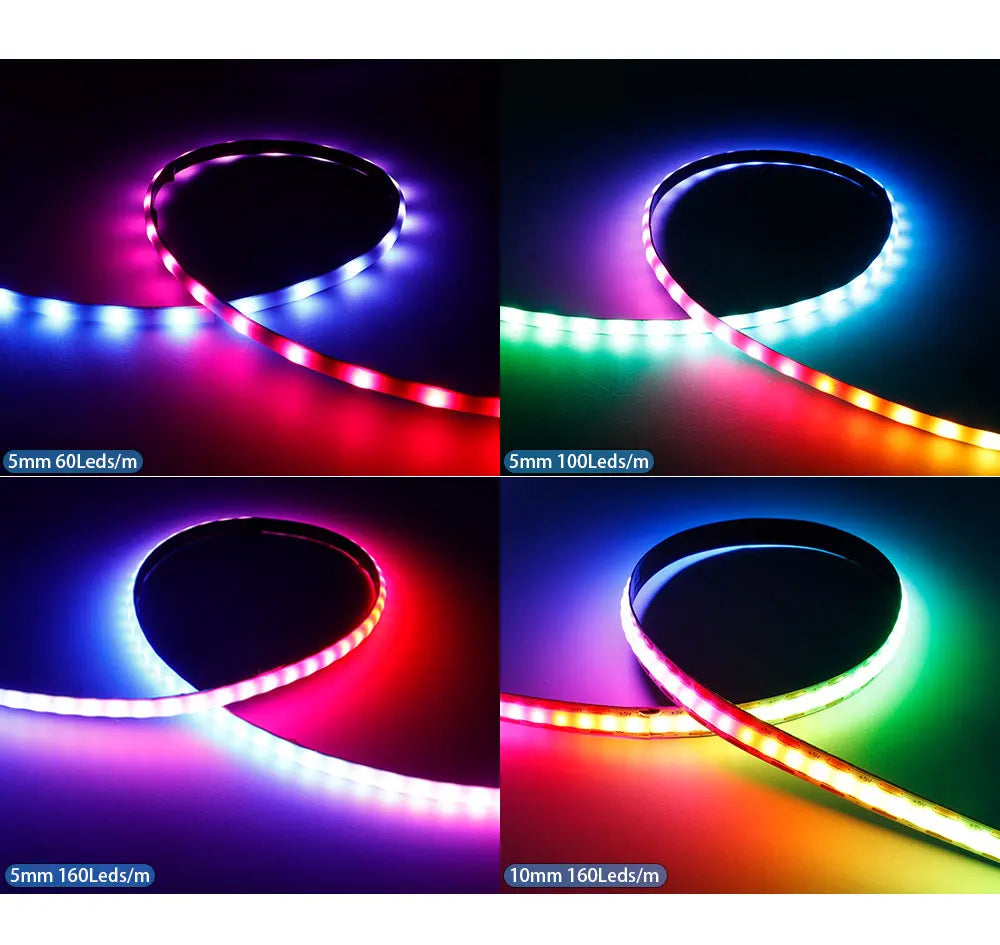 WS2812B RGBIC Individually Addressable COB LED Strip WS2812 High Density 60/100/160Leds/m 5mm/10mm COB Led Light DC5V