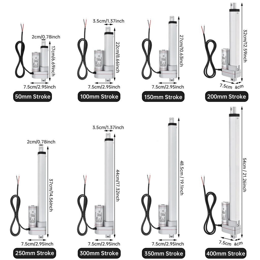 12V Electric Linear Actuator 50/100/150/200/250/300/350/400mm Stroke 3000N Electric Reciprocating Lifting Linear Motion Actuator