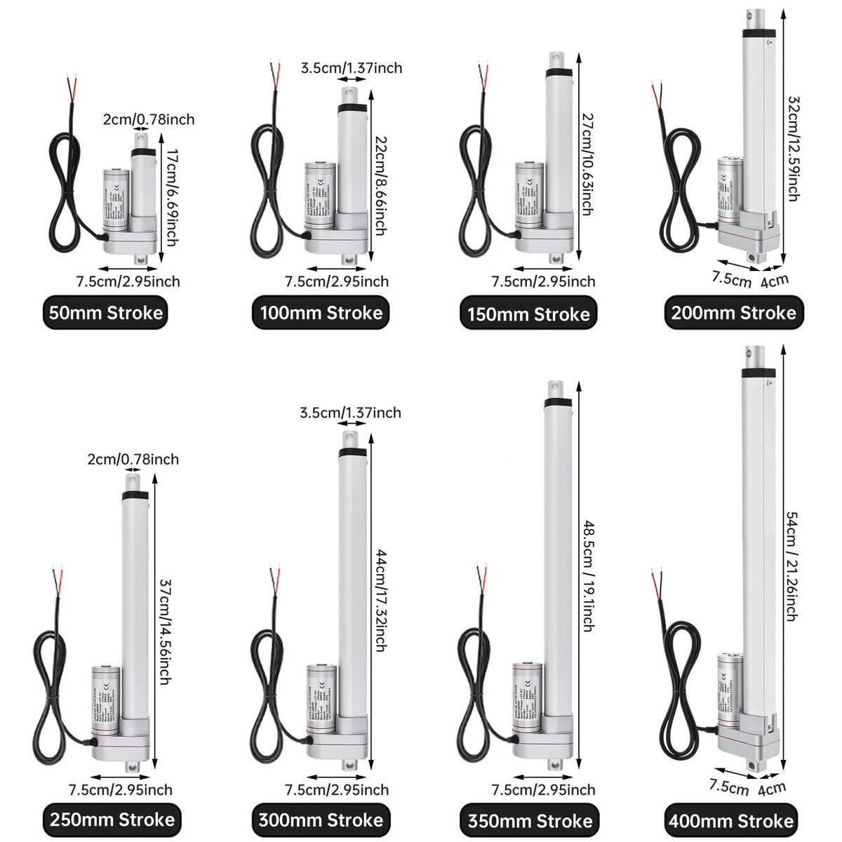 12V Electric Linear Actuator 50/100/150/200/250/300/350/400mm Stroke 3000N Electric Reciprocating Lifting Linear Motion Actuator
