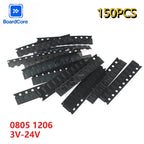 150PCS 0805 1206 Zener Diode Kit 15 Values 3.3V-15V in Mixed SMD Packages (SOD-123, SOD-323) for DIY Projects