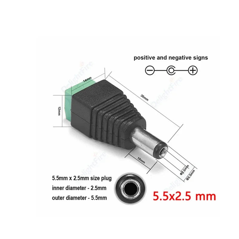 DC Power Connector 5.5mm 2.1mm 2.5mm 3.5mm 1.35mm Barrel Plug 3A 5V 12V Male Female Jack Socket Screw Nut Panel Mount Adapter
