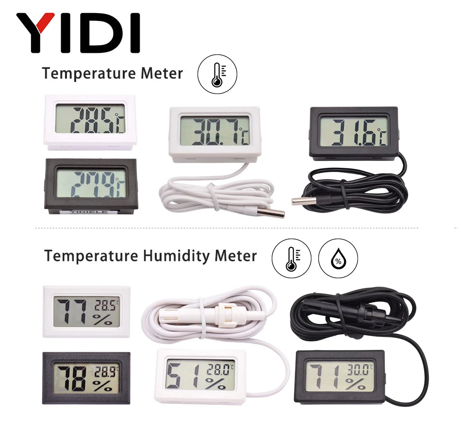 LCD Digital Indoor Outdoor Thermometer Thermo Hygrometer Probe Tester Incubator Aquarium Temperature Humidity Meter Sensor Gauge