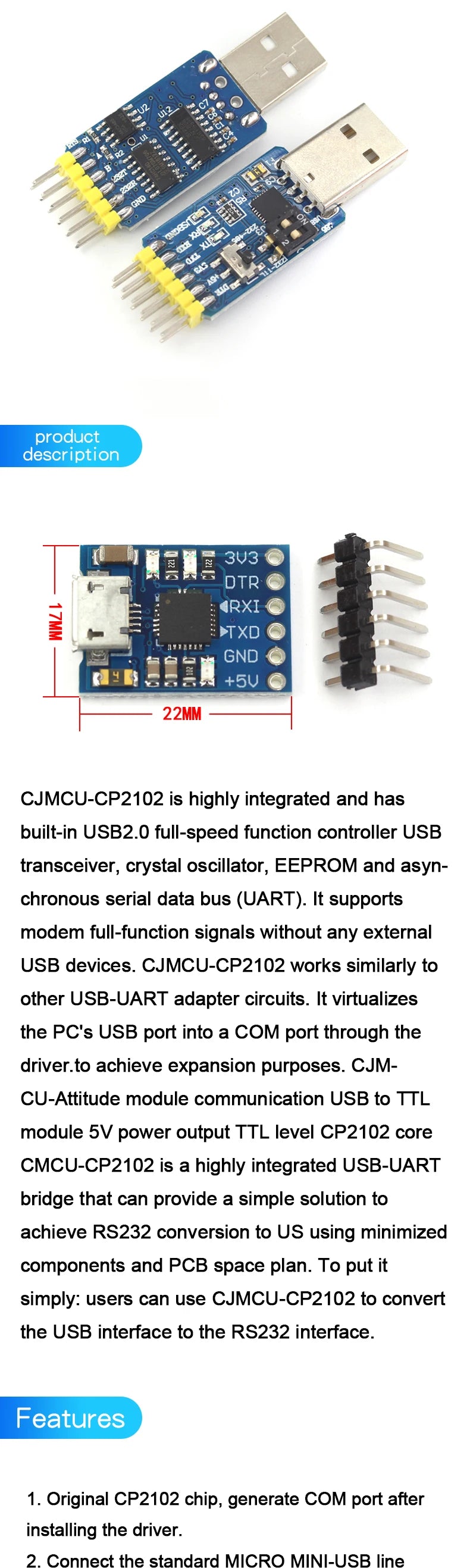 1pcs CP2102 module USB to TTL upgrade board UBS to serial port STC microcontroller download flash six in one UART