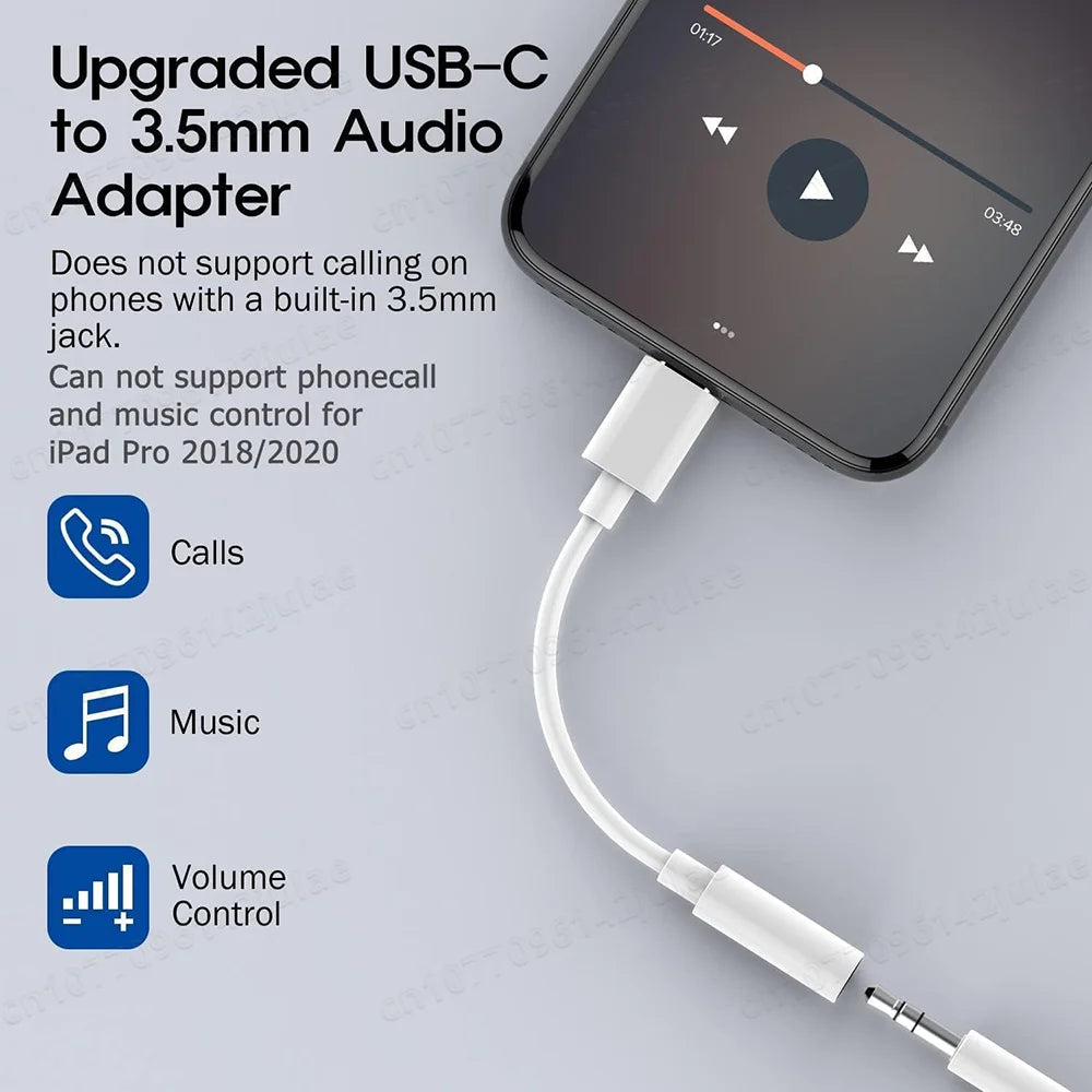 USB C to 3.5mm Headphone Jack Adapter for Phone 15/15 Pro/Pro Max/Plus Type C Aux Cable for iPad Samsung Galaxy S23Ultra MacBook