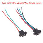 USB-C Type Connector Type-C 2Pin 4Pin Welding Wire Female Waterproof Female Socket Rubber Ring High Current Fast Charging Port