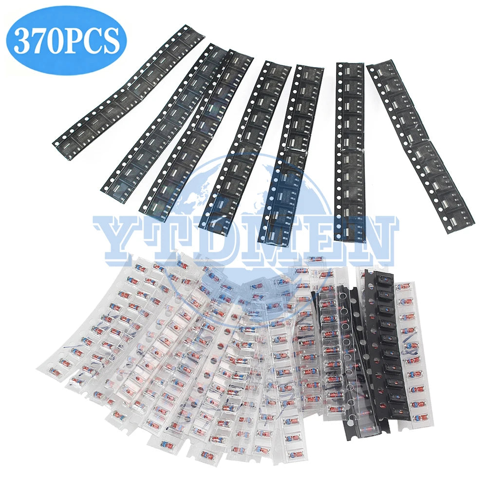 370PCS AMS1117 Voltage Regulator & SMD Diode Kit LL34 0.5W Zener Diode 2V-39V + 1N4148 Switching Diodes Electronic Component Kit