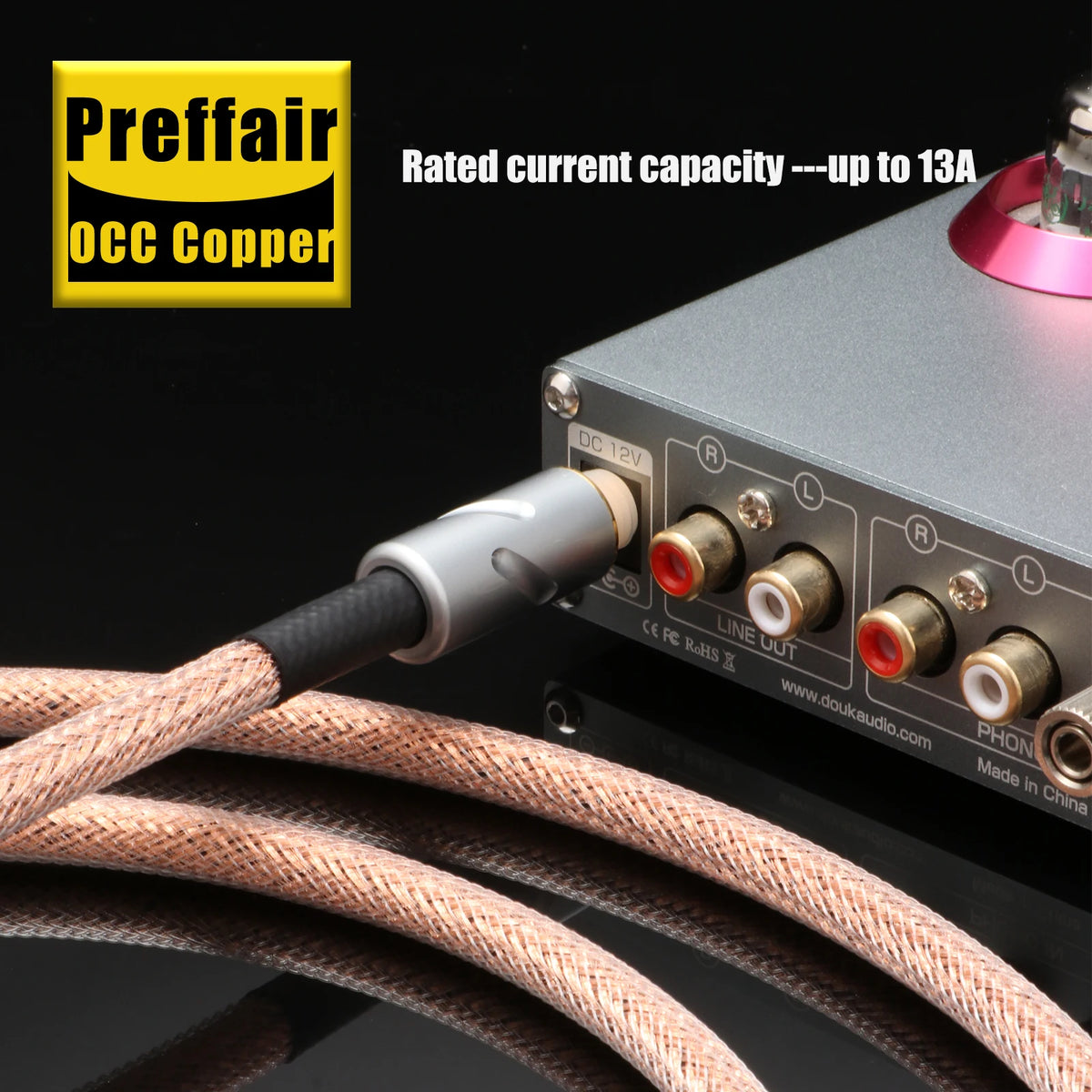 Hifi DC Power Cable GX16 2Pin to DC 2.5/2.1mm OCC Silver Plated with Pure Copper Connector Aviation Plug Phono Cable Amplifier